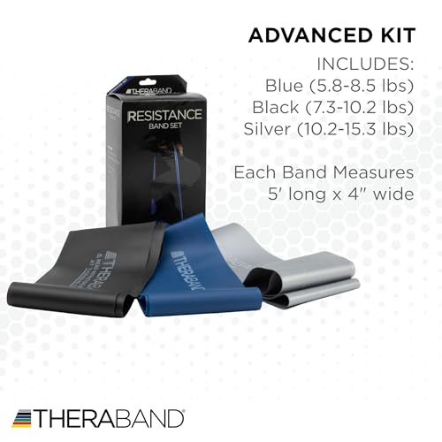 THERABAND Resistance Bands Set, Advanced Kit, Blue, Black, Silver, Latex Elastic Bands for Exercise & Physical Therapy, Strength Training Bands for Upper & Lower Body Fitness2