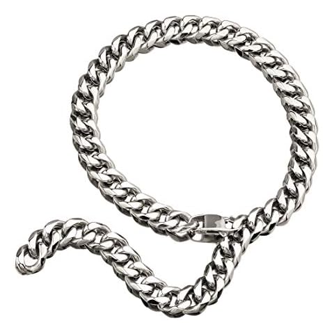 Hip Hop Mens Choker Stainless Steel Miami Chain Curb Cuban Link Rapper Necklace Jewelry with Tail (20", 15mm width) Cover