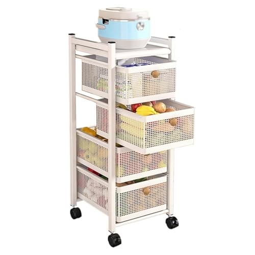 Carrito utilitario Rolg de 4 capas con ruedas, estantes de almacenamiento resistentes para cestas, carrito móvil en color blanco, perfecto para el hogar, la oficina y la cocina