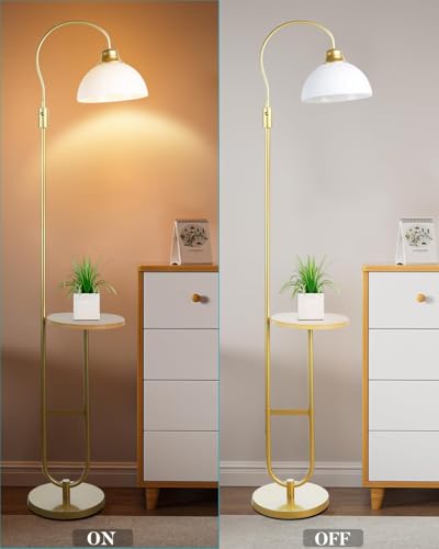 Image of Lightdot 68IN Floor Lamp with Table, Mid Century Modern Standing Lamps Storage Shelf Floor Lamps with Bulbs Included, Gold Pole End Table with White Acrylic Lampshade for Living Room, Bedroom, Office