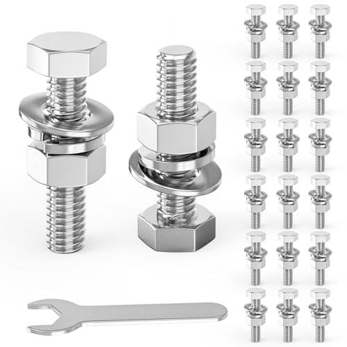 Image of 20PCS 5 /16-18 x 1-1 /2 inch 304 Stainless Steel External Hex Bolt, Fully Threaded Bolt with Nut Flat & Lock Washers and Spanner