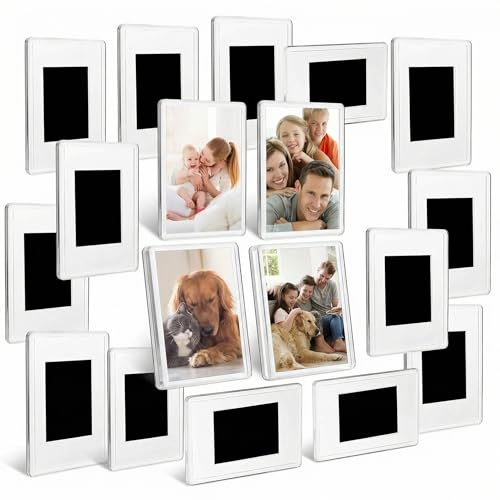 QWORK® 20PCS Mini Cadres Photo Magnétiques pour Photos de 7 x 4,5 cm, Cadre Photo en Acrylique Transparent pour Réfrigérateur et Cadeaux de Famille