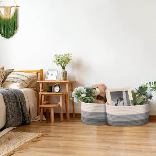 Image of Sawysine 6 Pcs Storage Baskets Bulk for Organizing Cotton Rope Woven Basket with Handles for Gift Cloth Shelves Blanket Toys Living Room(Gray and White)