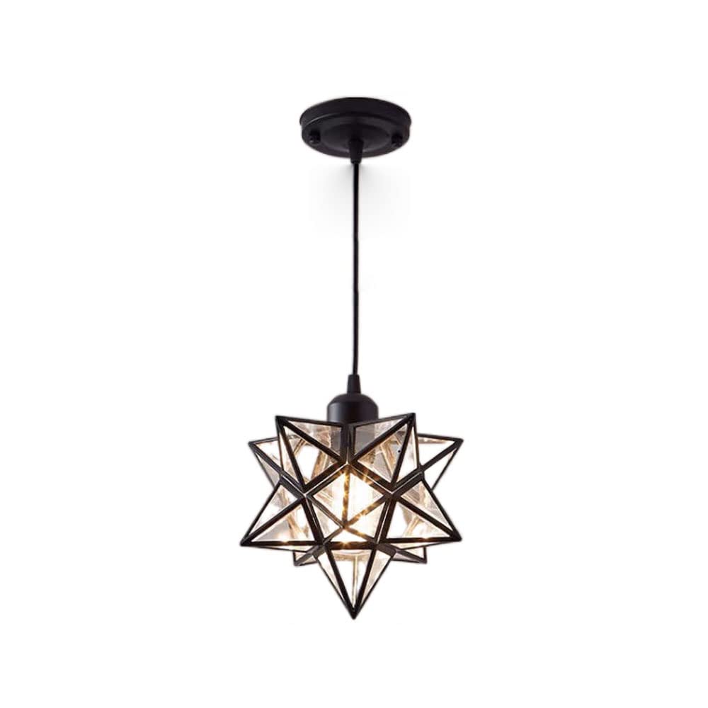 ITETONE E27 Pendant Lights Nordic Moravian Star Pendant Lamp With PVC Lampshade Ceiling Hanging Chandelier Shade For Corridor Aisle Staircase Entrance（color：Gold/Black）