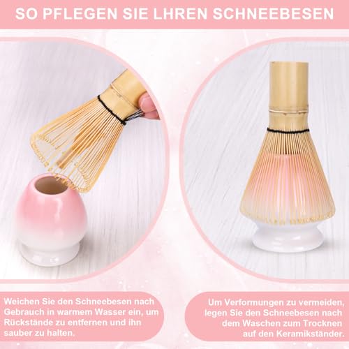 Matcha Set, Matcha-Set Rosa, Blütenblattform Matcha-Schüssel mit Ausgießer, Matcha-Rührer und Ständer, Matcha-Löffel… – Ansicht 5