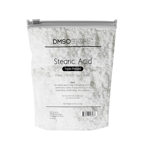 Stearic Acid 2.5 lb. White Flakes Triple Pressed NF/USP Food Grade A Natural, Palm Oil Used for Formulation Stability in Cosmetics, Candles, and Soap | No additives.