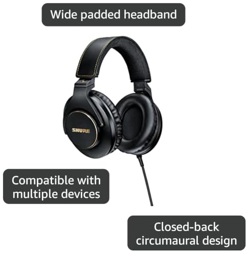 Image of Shure SRH840A Professional Studio Headphones, Black, Wired, Over Ear, Noise Control, 1 Count