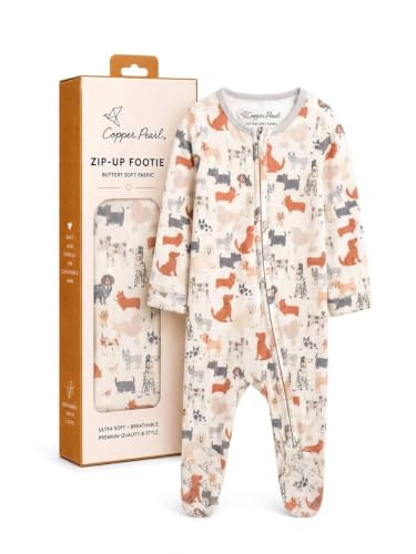 Copper Pearl Zip-Up Footie Baby Pajamas – Soft Newborn Onesies for Boys &amp; Girls, Tag-Free with Two-Way Zipper Baby Sleepers - Rufus, Newborn