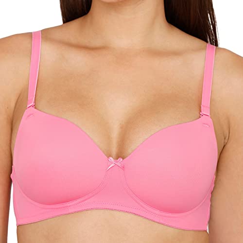Image of Zivame Beautiful Basics Padded Non Wired 3 /4th Coverage Tshirt Bra for Women - Ibis Rose