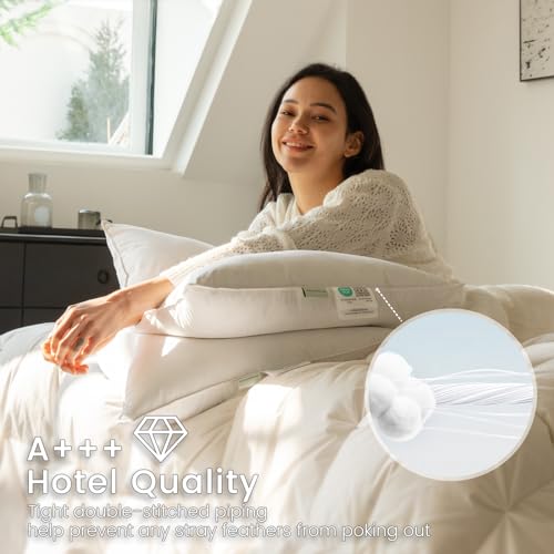 Alanzimo Goose Feather Down Pillows Queen Size Set Of 2, Luxury Soft Feather Down Pillow For Sleeping, 600Tc 100% Cotton Cover Hotel Collection Bed Pillows For Back thumb #3