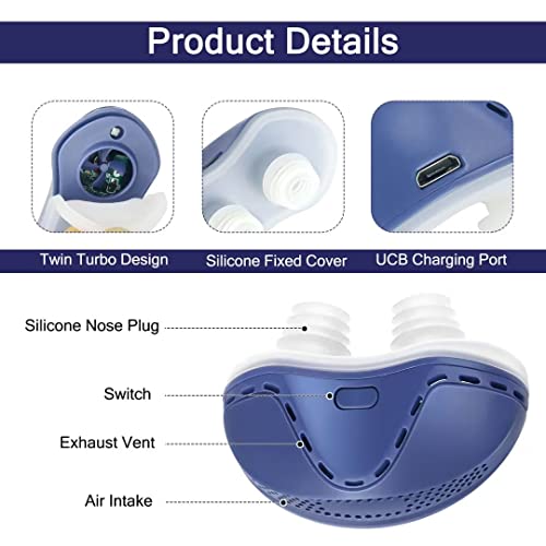 Rooho Anti Snoring Device, Adjustable Wind Speed Snoring Solution, Stop Snoring Suitable For Men And Women, Electric Anti Snoring Devices Nasal Dilator Nose Vents Plugs Blue #TOP5