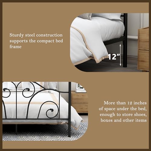 Aufank 6-704Q-BLACK-QUEEN Size Four-Poster Metal Canopy Bed Frame thumb #3