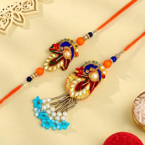 Image of ascension Premium Designer Bhaiya Bhabhi Couple Rakhi Bracelet Set Ethnic Raksha Bandhan Gift with Roli Tilak & You are My Hero Fridge Magnet