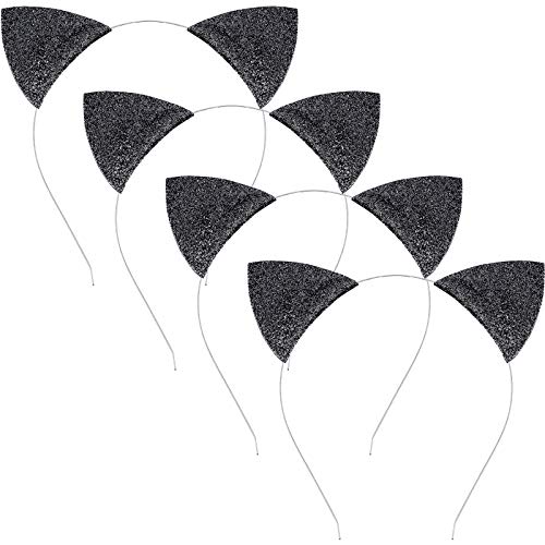 4 Pieces Halloween Cat Ears Headband, Glitter Halloween Cat Ears Headband, Halloween Fancy Dress Cat Woman Hairband Cosplay (Halloween Cat Ears Headband)