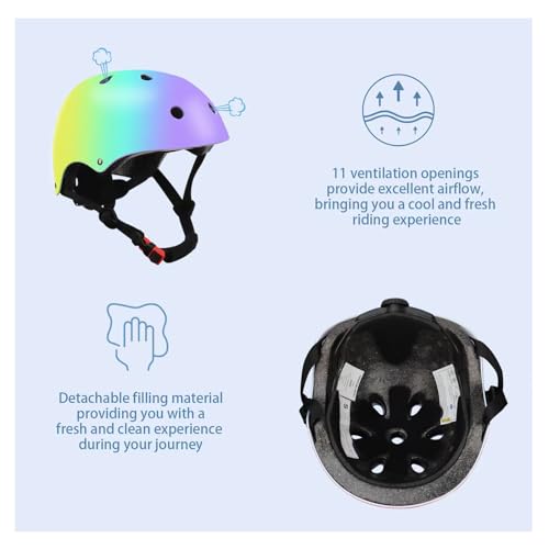 Image of Color Gradient Adjustable Kids Bike Helmet with Knee & Elbow Pads Set | Multi-Sport Safety Gear for Boys & Girls Ages 5-14 | Skateboarding, Scooters, Roller & Inline Skating, Longboarding