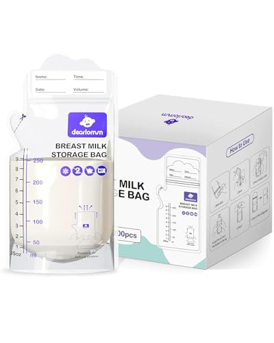 Image of dearlomum BPA-Free Breastmilk Storage Bags - 200 Pcs, 9 Ounce, Self-Standing with Pour Spout, Space-Saving Flat Profile, Ideal for Convenient Breastfeeding and Milk Storage, Refrigeration & Freezing