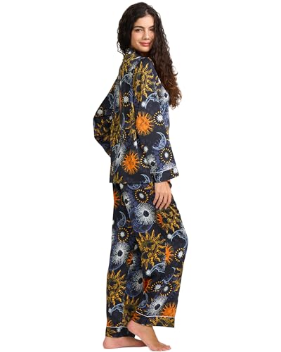 Image of YiNi LuLu Womens Silk Satin Pajamas Set Button Down 2 Piece Pjs Long Sleeve Oversized Sleepwear with Pockets