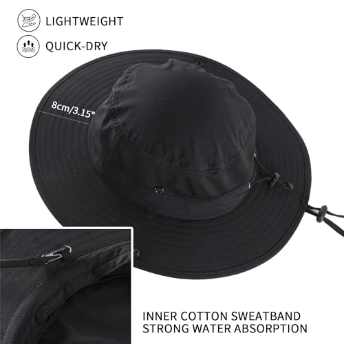Image of Home Prefer UPF50+ Mens Sun Hat Wide Brim Womens UV Protection Beach Bucket Hat for Fishing Hiking Snap Up Cowboy Hat