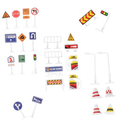 Kisangel 28Pcs Traffic Signs Set Educational Road Sign Models for Learn Traffic Rules Safety Awareness for Imaginative Play and Sharing with Friends