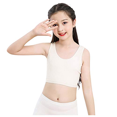 Betadog Girls' Undershirt Girls Sports Bra Girls' Cotton Built-up Stretch Sports Bra Training Cotton (White, 6-9 Years)
