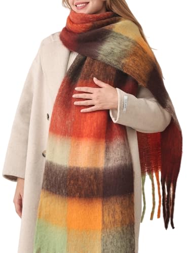 HOTIAN Women's Large Scarf Colorful Chunky Plaid Scarves Soft Winter Thick Tassel Warm Wrap Shawl