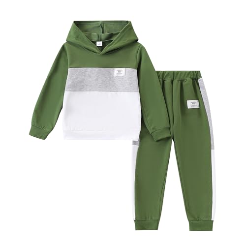 Image of Boys Sweatsuit Long Sleeve Color Block Hoodie Sweatshirt and Jogger Pants 2PC Sets Fall Clothes (Sizes: 4-8)