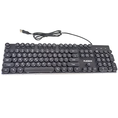 Okb Keyboard(Korean-English) Retro Round Keycap Typewriter Style Usb Rainbow Led Backlit Keyboard (Black) thumb #2