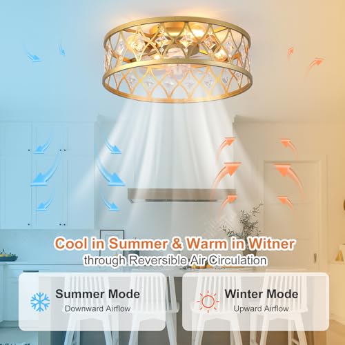 Image of Garwarm Caged Ceiling Fan with Light,20 inch Ceiling Fans with Lights and Remote,Bladeless Fandelier Small Low Profile Ceiling Fan Light Fixture for Bedroom,Kitchen,Dining Room,Gold