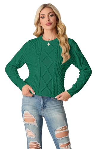 Image of GRECERELLE 2026 Womens Fall Winter Long Sleeve Casual Pullover Sweater Tops | Crewneck, Cable Knit, Chunky, Vintage Style, Anti-static(XS-2XL)