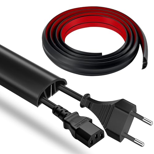 Pasacables Suelo, Canaletas para Cables, 2 Metros Protectores de Cables, Calha Cabos Flexibles para Suelos, Canalizar Cable en Interiores y Exteriores (Negro)