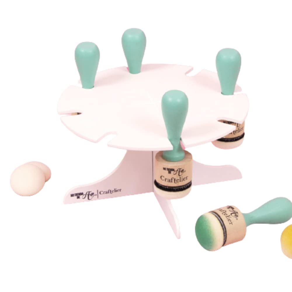 Craftelier - Organiser and Holder for Ink Applicators or Inkwells | 8 Inkwell Spaces | Requires Assembly | Approximate Size Diameter 16 cm - White Lacquered Wood