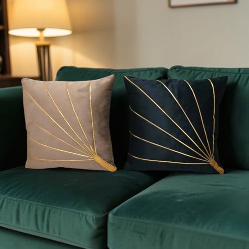 Image of Home Velvet Cushion Cover with Golden Stripes, Aqua Pack of 5, 16x16 to 26x26 Inch (Mouse /Black, 16x16in)
