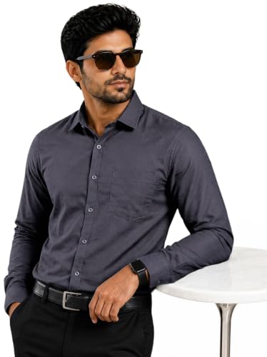Image of Pinkmint Mens Cotton Regular Fit Long Sleeve Button Down Shirt for Men Collared Casual Formal Soild Shirt