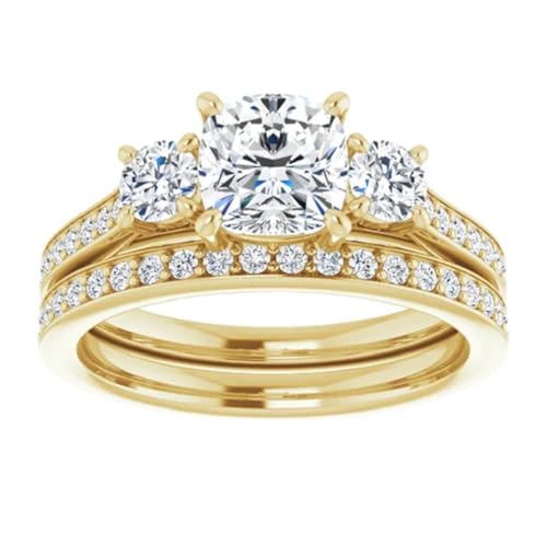 10K Solid Gold Handmade Engagement Rings 1.00 CT Cushion Cut Moissanite Diamond Solitaire Wedding/Bridal Ring Set for Women/Her Propose Ring2