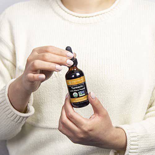 Global Healing Organic Turmeric Curcumin With Black Pepper Extract Liquid Supplement Drops To Support Joint Mobility Relief And Digestive Health - Powered Antioxidant To Support Heart Health - 2 Fl Oz #TOP3