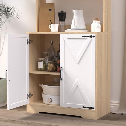 Pantry-Cabinet-with-2-Doors-3-Tier-Modern-Kitchen-Hutch-Cabinet-with-Adjustable-Shelves-Freestanding-Larder-Cupboard-Kitchen-Pantry-Storage-Cabinet-for-Kitchen-Dining-Room Pantry Cabinet with 2 Doors 3 Tier Modern Kitchen Hutch Cabinet with Adjustable Shelves Freestanding Larder Cupboard Kitchen Pantry Storage Cabinet for Kitchen Dining Room