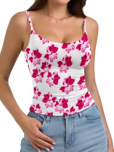 Image of PINKMSTYLE Women's Basic Double Lined Scoop Neck Tank Tops Summer Cami Top | Adjustable Spaghetti Strap,Soft Skin Stretch,Slim Fit for Everyday Wear