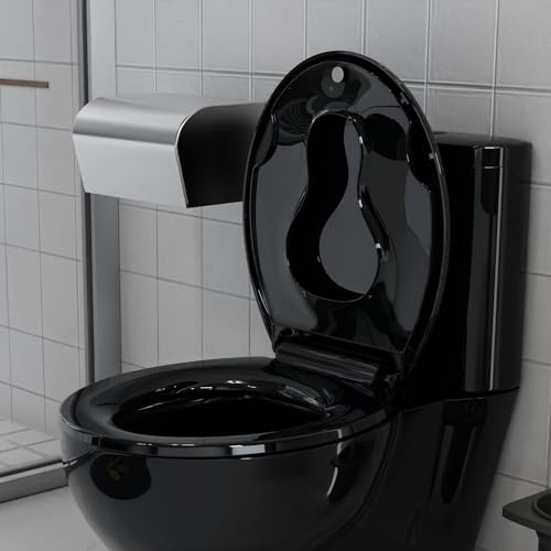 Round Toilet Seat with Built-in Toddler Seat for Easy Potty Training – Slow Close Feature,Easy Install and Clean, Perfect for Both Adults and Children,Black