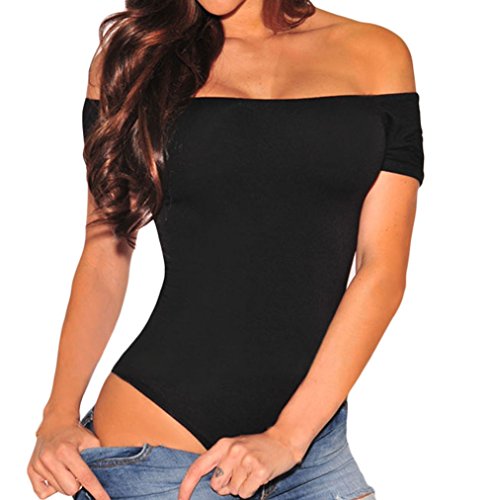 Shawhuwa Womens Sexy Off Shoulder Leotard Bodysuit Clubwear Romper S Black
