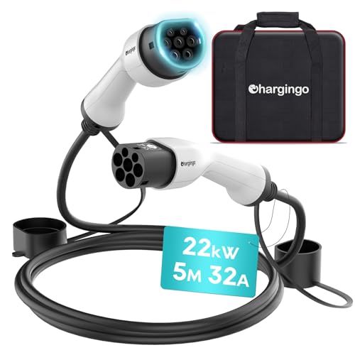 Chargingo Typ 2 Ladekabel 22kW 32A 3 Phasig 5M Schnellladekabel Beidseitig Typ 2 für E Auto EV/PHEV Mode 3 EV Ladekabel mit Tragetasche IP65 Kompatibel mit Model S/3/X/Y