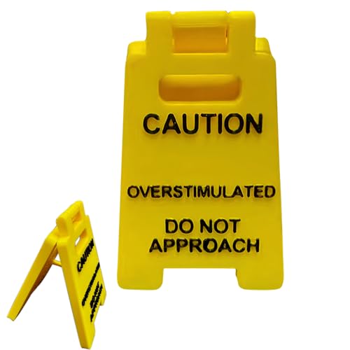 Caution Overstimulated Desk Sign, Funny Office Desk Signage Accessories Humor Mini Warning Caution Sign Fun Office Decor Gag Gift for Coworker Teammate Employee Boss (#1PCS)