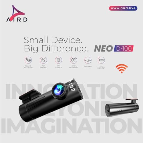 Image of AIRD NEO D100 DashCam Full HD Free 64GB SD Card | 150 Wide Angle| G Sensor | WiFi | Multipurpose Charger with USB & Type C| Supports Upto 128GB Card| Parking Monitoring | Super Night Vision
