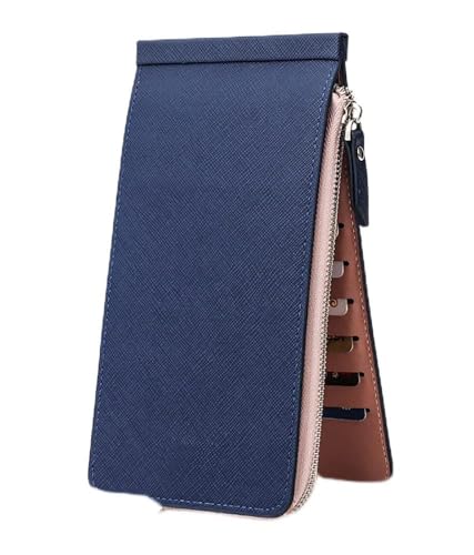 Multifunctional Long Wallet, Women Zipper Pocket Leather Credit Card Holder Bifold Wallet with 26 Card Slots (Blue)