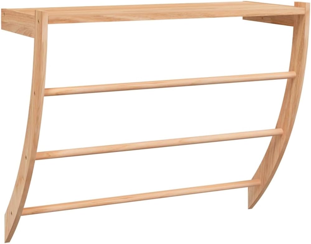 vidaXL Walnut Solid Wood Towel Rack - Bathroom Wall-mounted Holder/Rail/Shelf with Curved Design for Towel Storage