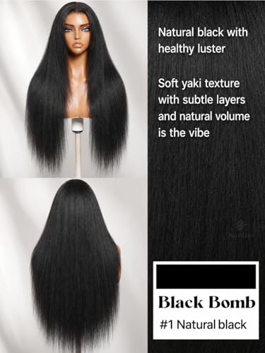 Image of Sunber Glueless 13x4 Layered Cut Yaki Straight Human Hair Wig Elastic 24''