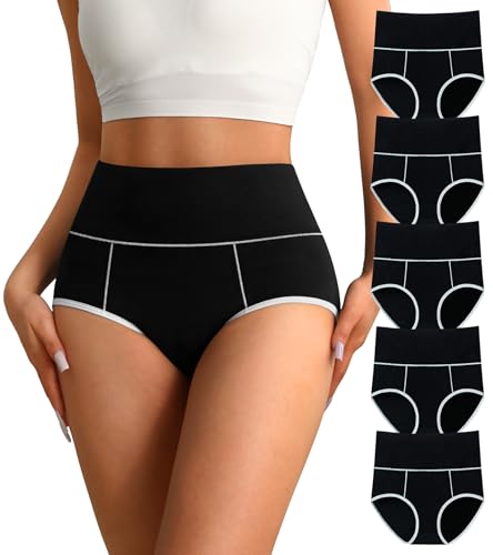 K-CHEONY High Waisted Cotton Underwear for Women Tummy Control Ladies Panties Breathable Full Coverage 5Pack