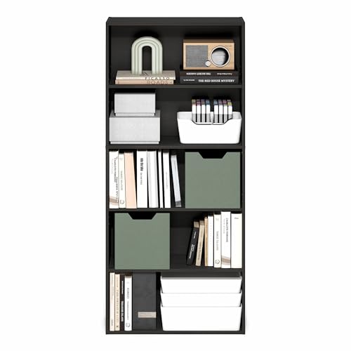 Image of Furinno Jaya Book Shelf, 5-Tier Bookshelf, 52 Inch Tall Standing Bookcase with Adjustable Shelf, 9.5 x 23.6 x 52.6, for Home Office, Bedroom, Living Room, Espresso