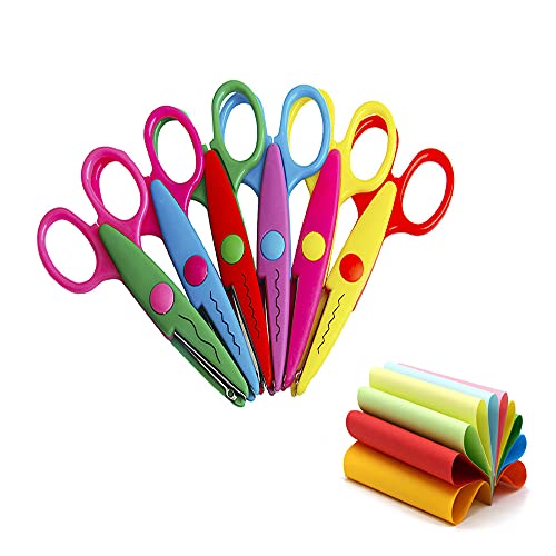 CYIOU 6 Pièces Ciseaux à Papier Décoratifs Ciseaux à Bords de Papier Ciseaux Créatifs à Cadre de Couleur avec 100 Feuilles de Papier de Couleur Adaptés au Bricolage Et à La Découpe de Papier
