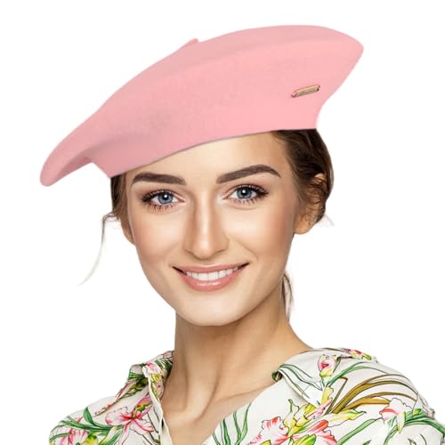 Satin Lining Classic Wool Beret Hats for Women Man Painter hat French Beret for Man Woman Warm Winte. (Light Pink)