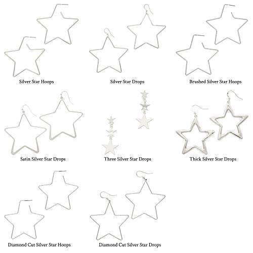 And Lovely Rhodium Dipped Star Earrings - Statement Hoop Earrings - Drop Dangle Earrings (Silver Star Drop) #TOP3